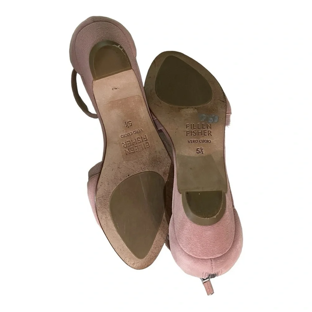 Eileen Fisher Suede Ankle Strap Pumps | Blush Pink Block Heel | Size 5.5